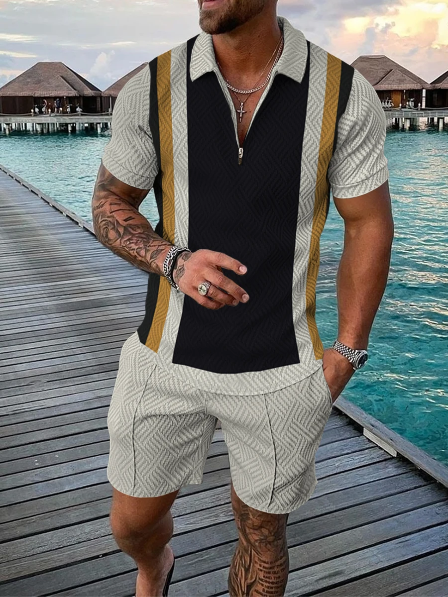 Top Trends: Men's Tracksuit Cotton Solid Color Short Sleeve Zipper Polo Shirt&Shorts Set For Men Casual Streetwear 2-piece Suit 2023 Summer Shoppable Styles - Image 6