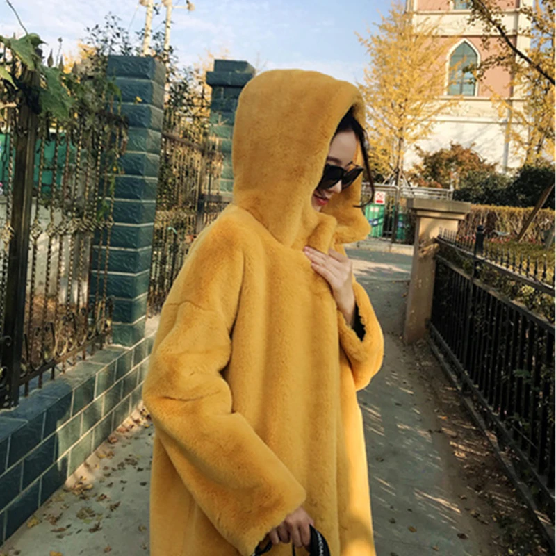 Top Trends: 2023 Women Faux Fur Coats Ladies Thicken Warm Outwear Faux Rabbit Fur Jackets Female Loose Long Overcoat Hooded New Winter Solid Shoppable Styles