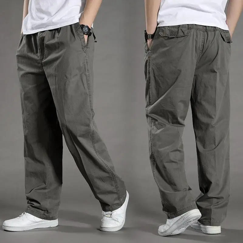 Top Trends: Mens Casual Cargo Cotton Pants Men Pocket Loose Straight Pants Elastic Work Trousers Brand Fit Joggers Male Super Large Size Shoppable Styles