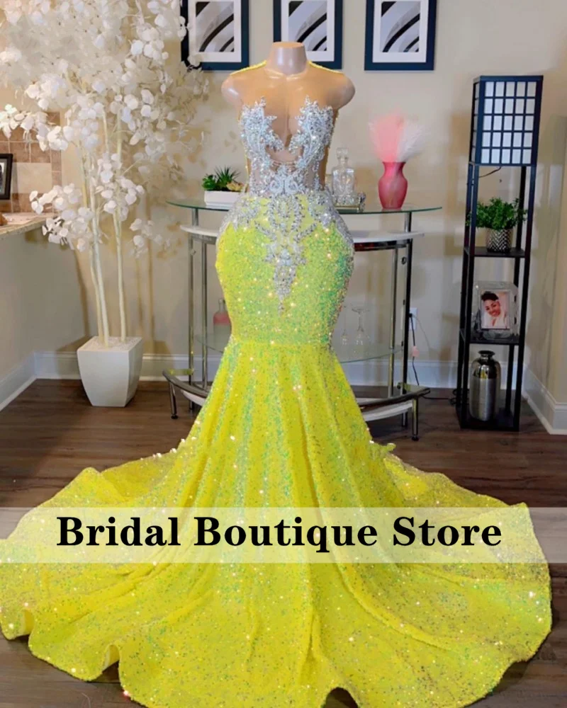 Top Trends: Sparkly Diamonds Mermaid Prom Dresses Black Girls Crystals Rhinestones Glitter Birthday Party Wedding Dress Robe Evening Gown Shoppable Styles