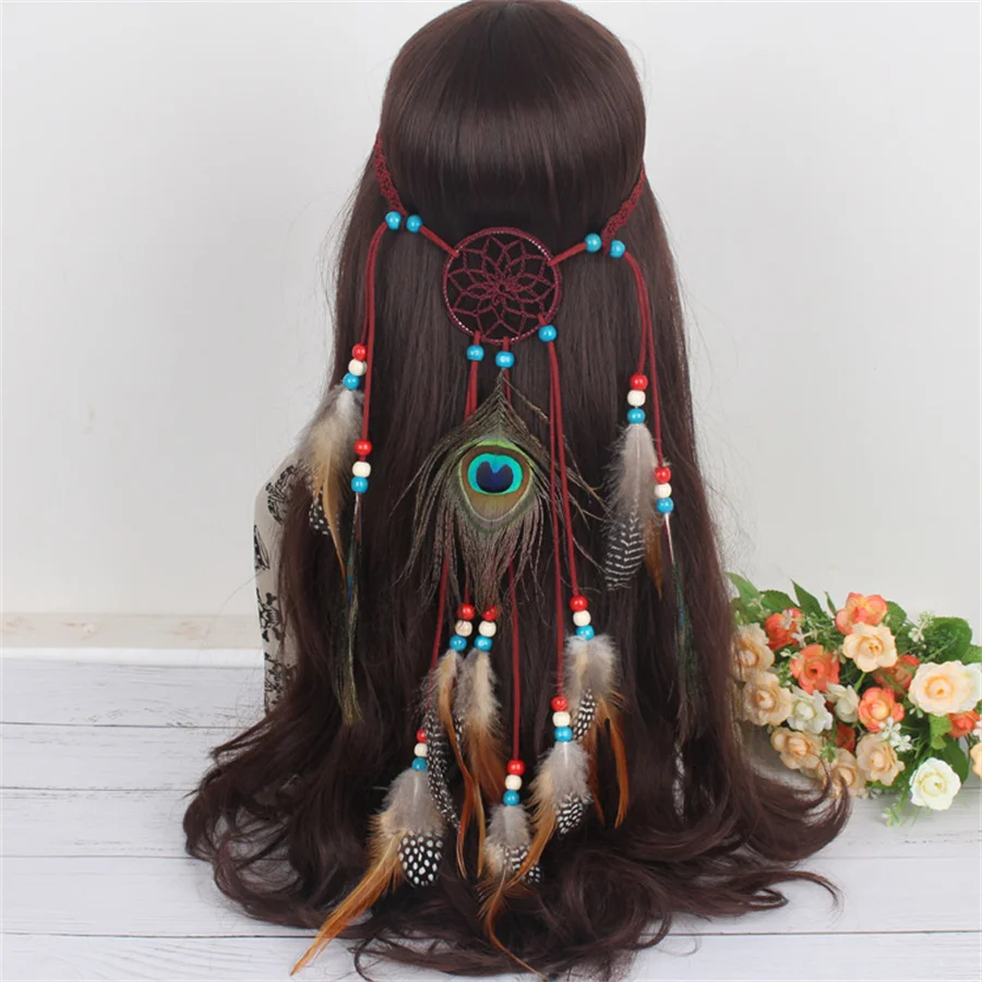 Top Trends: New Bohemian Women Headband National Style Feather Headdress Fashion Peacock Feather Adjust Headbands Hair Accessories Wholesale Shoppable Styles