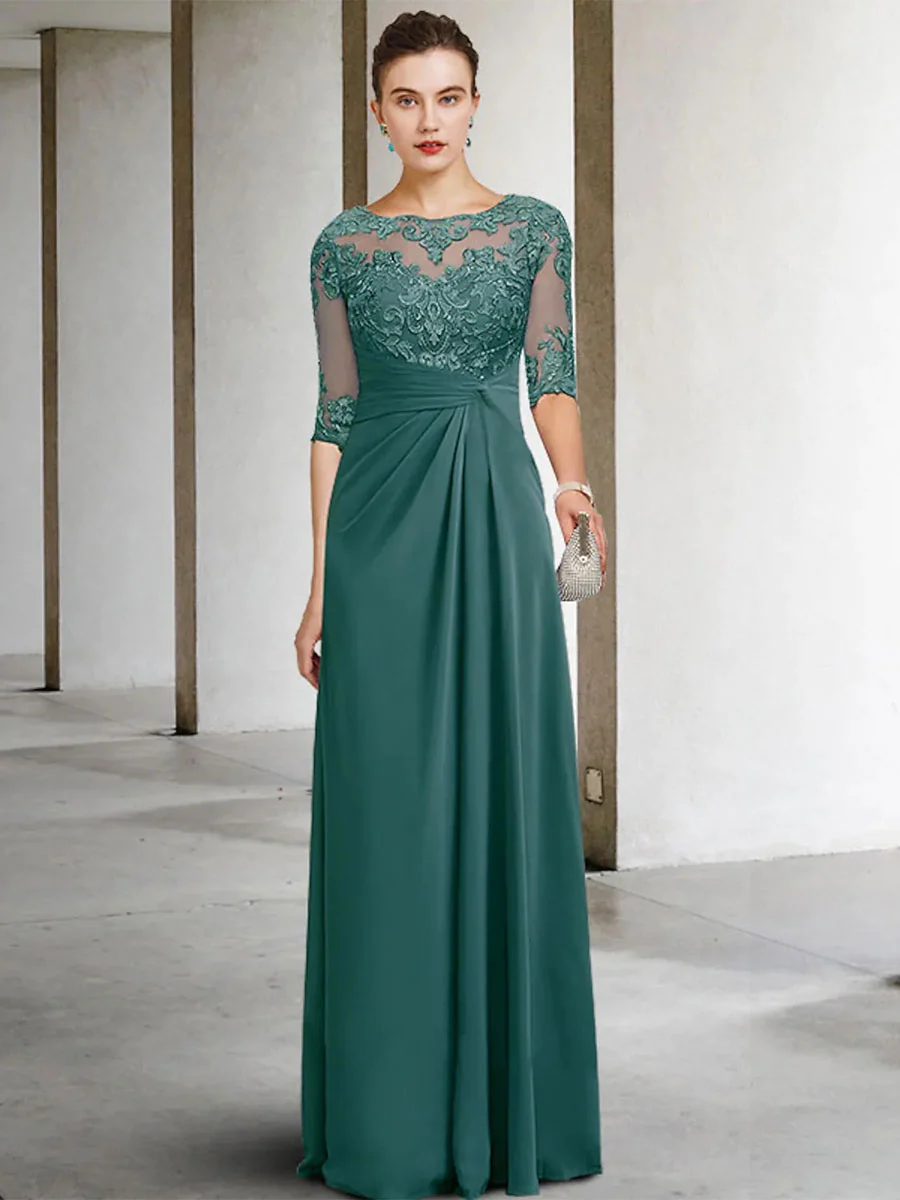 Top Trends: Party Dress For Mother Of The Bride Jewel Neck Short Sleeve A-Line Lace Guest GreenChiffon Evening Dresses For Wedding Shoppable Styles