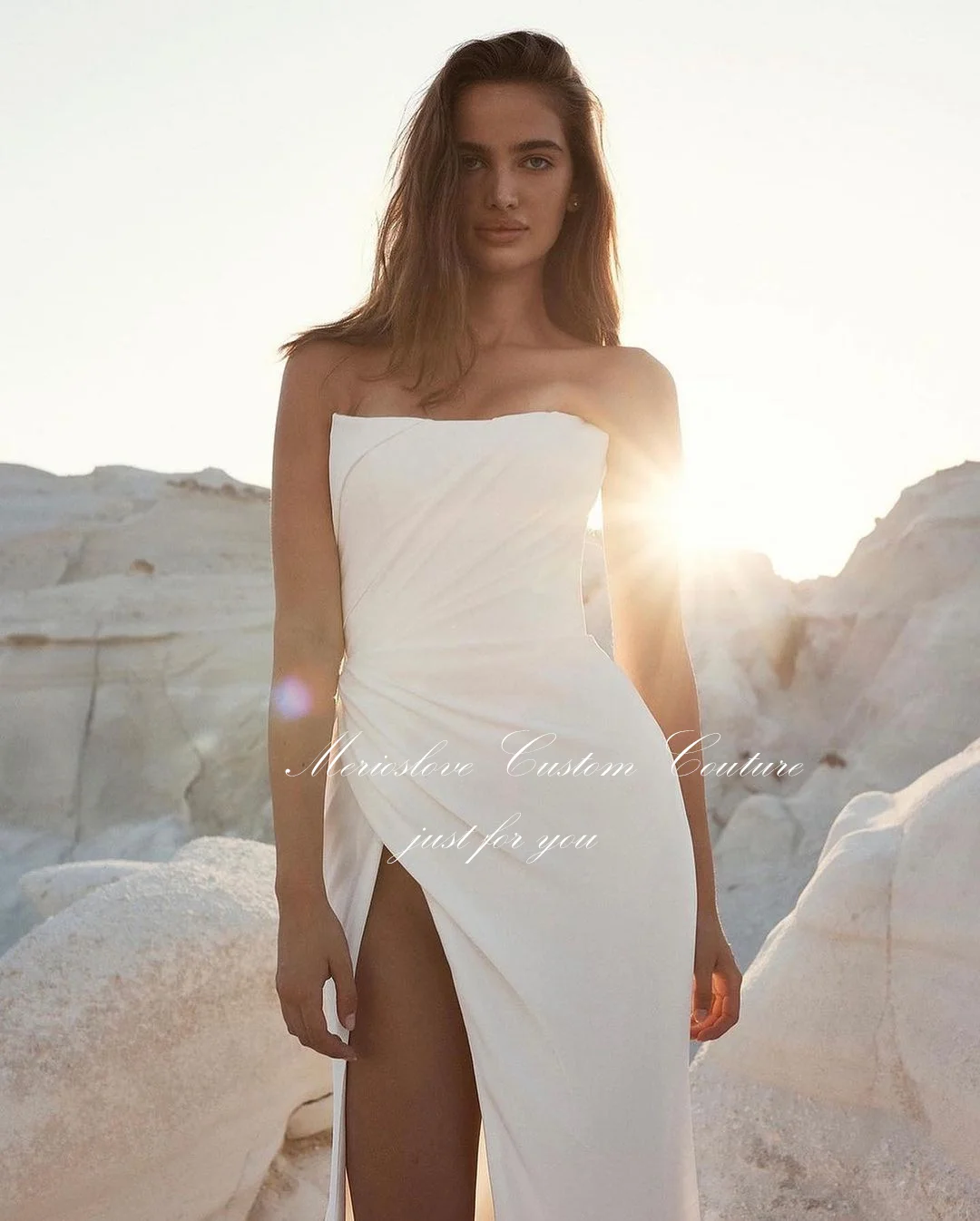 Top Trends: Merioslove Simple Soft Satin Mermaid Wedding Dresses Strapless Sleeveless Side Split Beach Bride Dress Robe De Mariée 2024 Shoppable Styles - Image 2