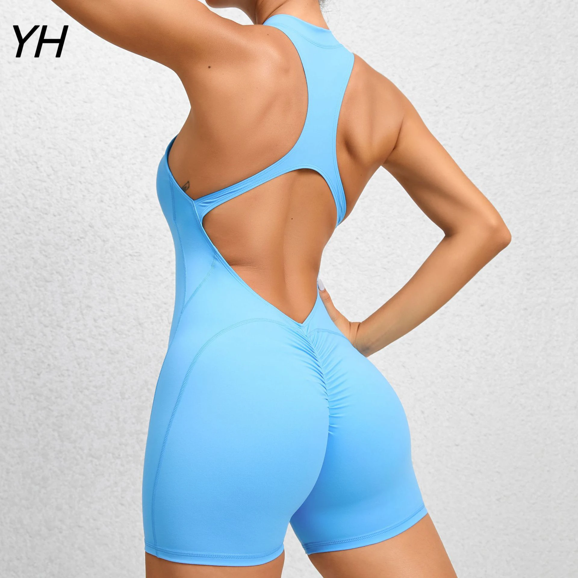 Top Trends: 2023 Pad Sleeveless Vest Exercise Crop Yoga Set One Piece Jumpsuit Women Sport Gym Workout Fitness Scrunch Shorts Active Rompers Shoppable Styles