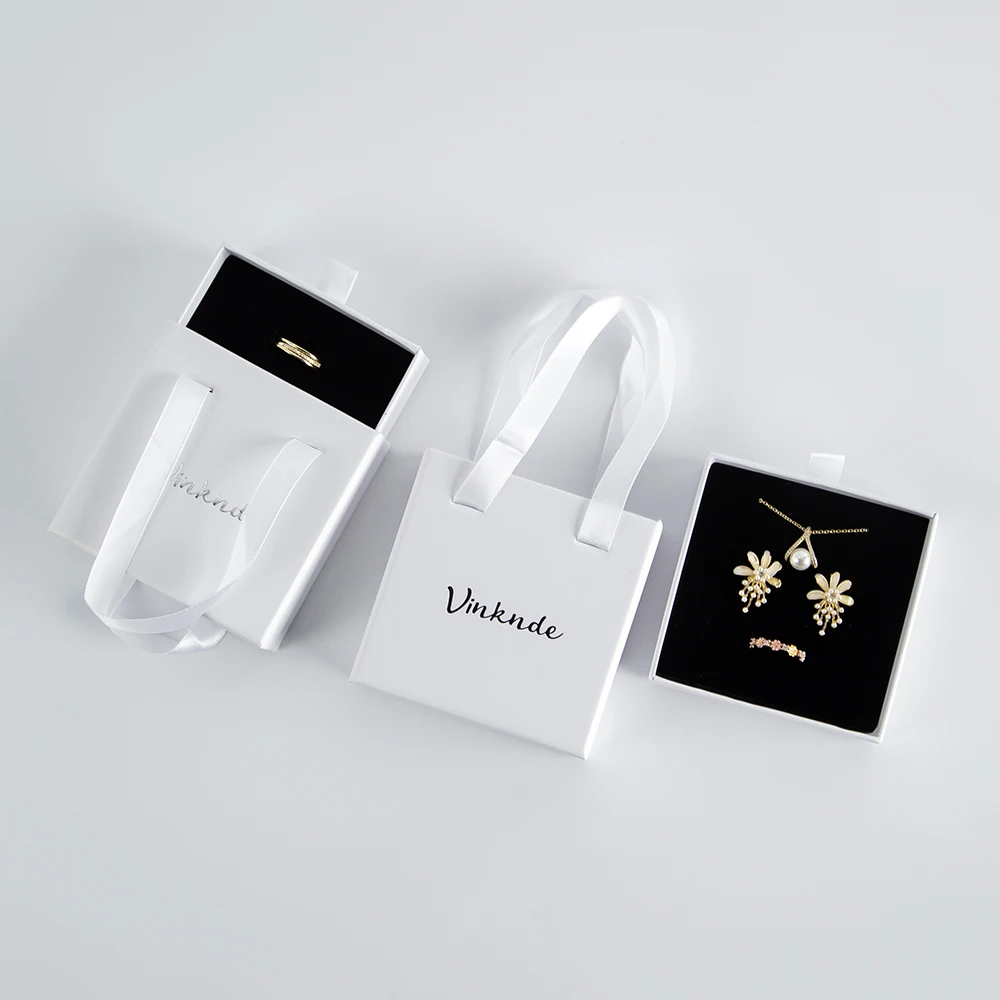 Top Trends: Custom Logo White Luxury Small Sliding Drawer Gift Perfume Paper Shopping Bag For Jewelry Bracelet Box With Satin Ribbon Handle Shoppable Styles