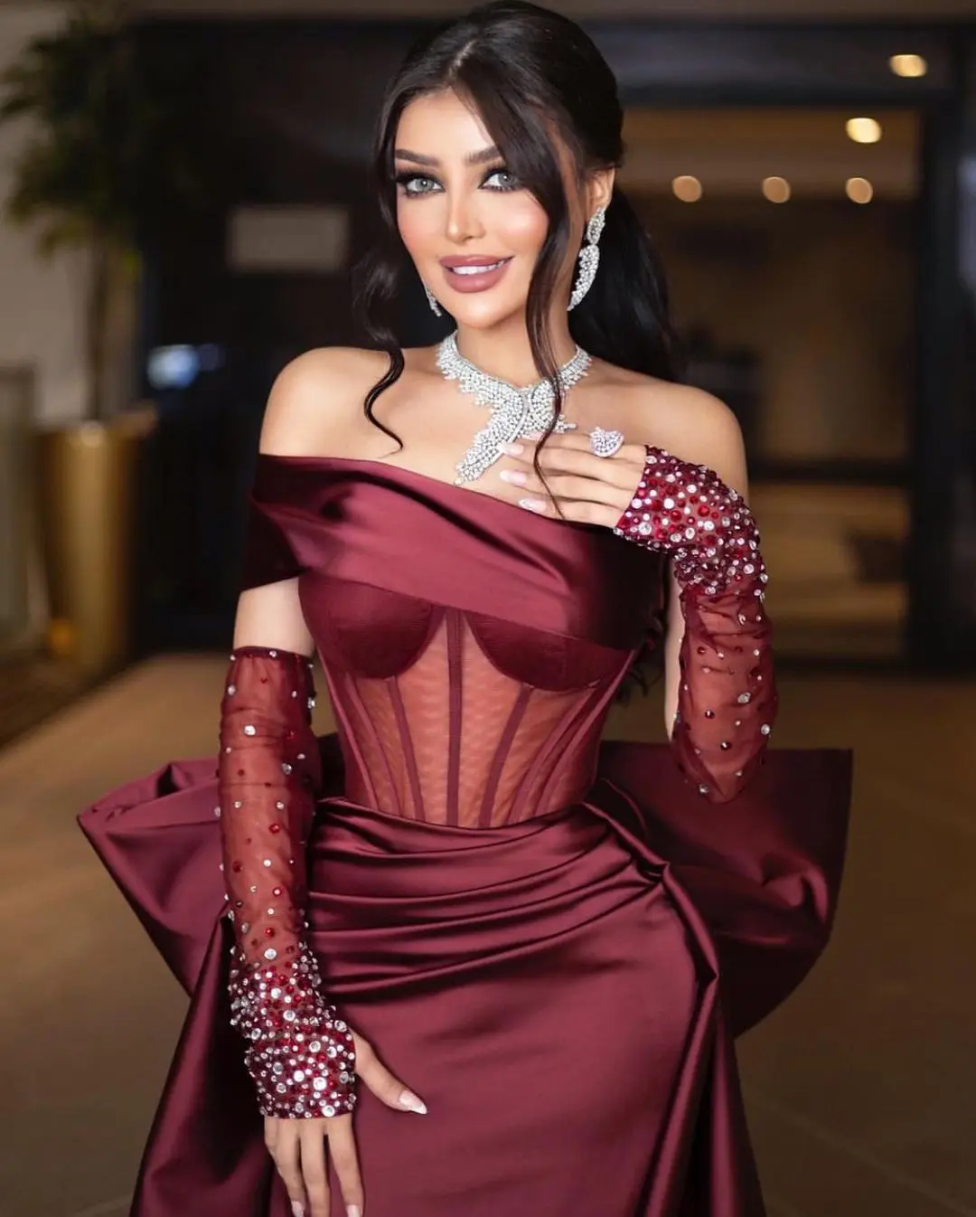 Top Trends: Luxury Evening Dresses Beaded Gloves One-Shoulder Mermaid Court Train Elegant Party Gown Formal Women Prom Dresses Shoppable Styles