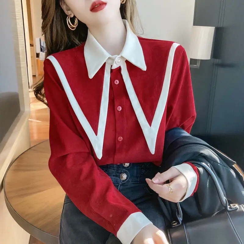 Top Trends: Fashion Double Layer Button Spliced Long Sleeve Sweet Shirt Plus Size Commute Female Clothing Loose Casual Spring Autumn Blouse Shoppable Styles