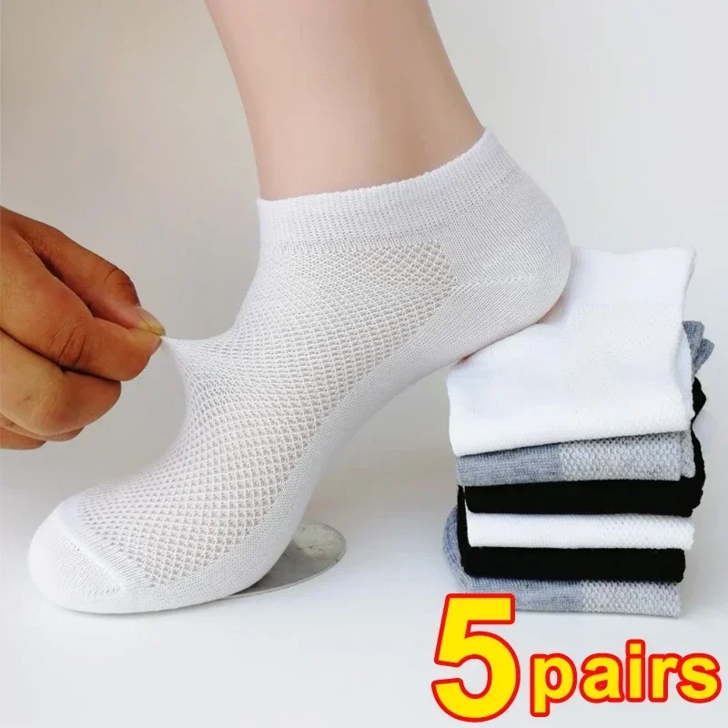 Top Trends: Fashion Men Boat Socks Summer Spring Non-slip Silicone Invisible Mesh Breathable Cotton Sock Male Ankle Sock Slippers Meia Shoppable Styles - Image 2