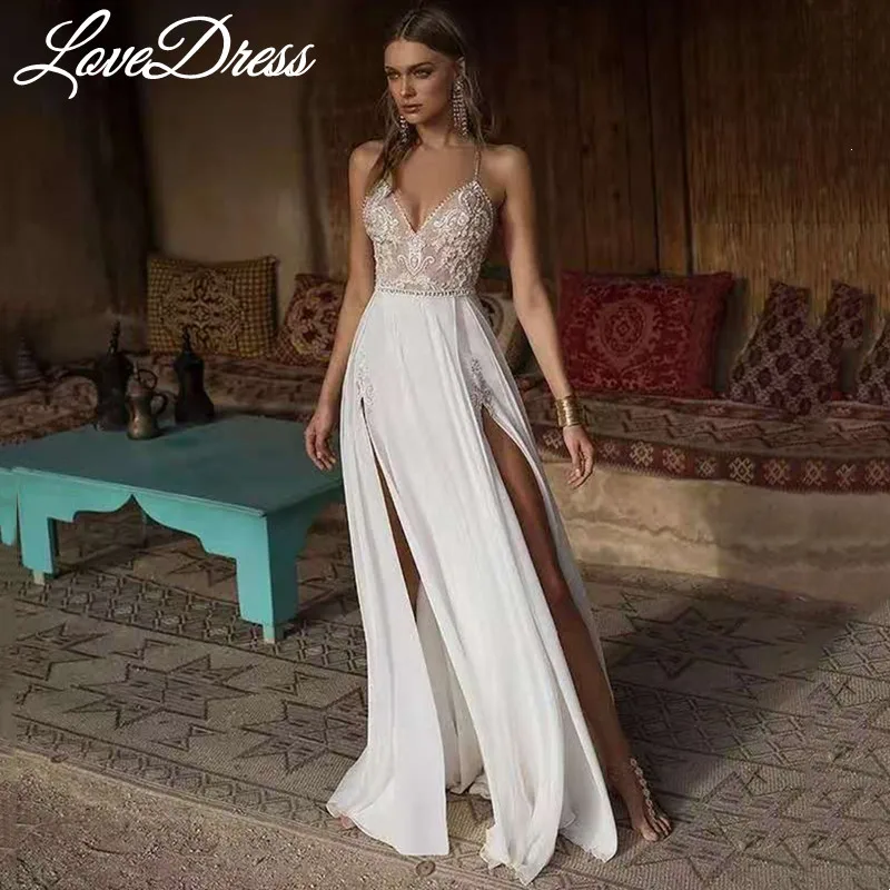 Top Trends: LoveDress Real Photo Wedding Dresses V-Neck Spaghetti Straps Chiffon Sexy Slit Bridal Gown Backless Vestido De Noiva Brautkleid Shoppable Styles