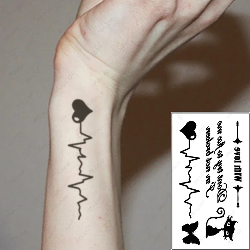 Top Trends: Temporary Tattoo Stickers Sexy Cardiogram English Alphabet Fake Tatto Waterproof Tatoo Arm Wrist Finger Small Size For Women Men Shoppable Styles