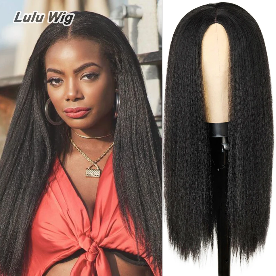 Top Trends: 200 Density Glueless Yaki Natural Long Kinky Straight Wigs For Black Women Yaki Straight Wig Hairline With Baby Hair Afro Wigs Shoppable Styles