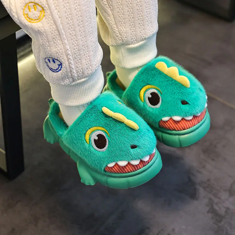 Top Trends: New Funny Green Dinosaur Slippers For Kids Boys Girls Animal Home Shoes Fuzzy Indoor House Slippers Children Funny Shoes Slides Shoppable Styles - Image 2