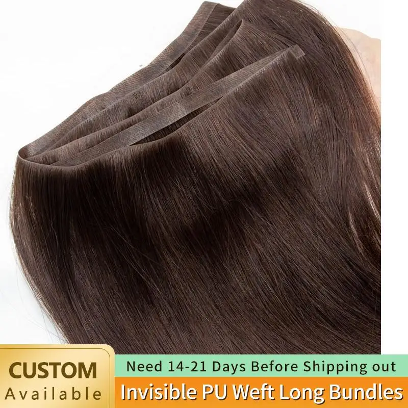 Top Trends: Injected Tape In Hair Extensions Invisible Long Tape PU Weft Human Hair Bundles Real Natural Hair Seamless & Glueless Thick Ends Shoppable Styles