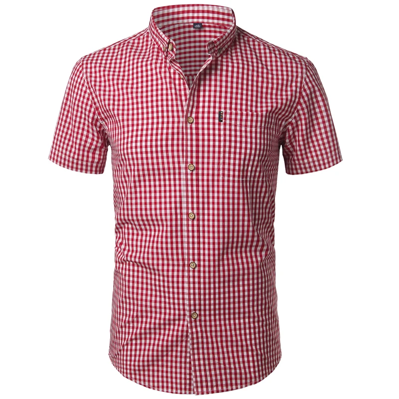 Top Trends: Mens Red Small Plaid Shirts Summer Short Sleeve Cotton Dress Shirts Business Casual Button Down Chemise Homme Camisa Masculina Shoppable Styles