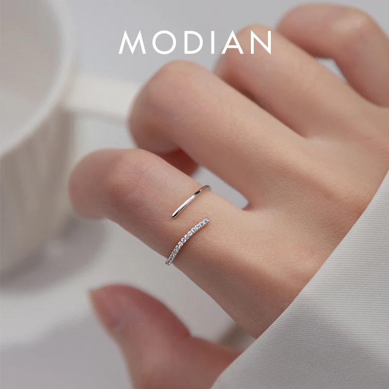 Top Trends: Modian 925 Sterling Silver Simple Adjustable Finger Rings Stackable Zirconia Open Size Ring For Women Party Fine Jewelry Gifts Shoppable Styles