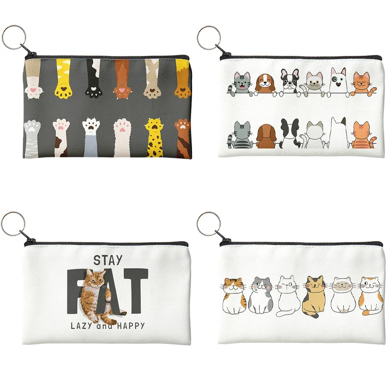 Top Trends: Cute Cat Pattern Coin Purses Small Fresh Canvas Coin Wallet Lady Girls Earphone Coin Key Money Storage Bag Zipper Pouch Shoppable Styles