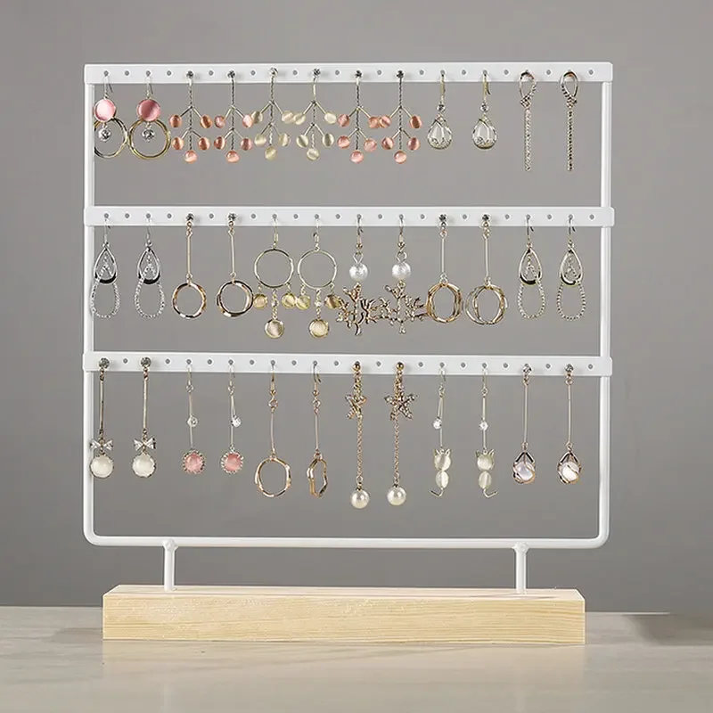 Top Trends: 24 / 44 / 66 Holes Stand Jewelry Display Organizer Earrings Pendants Bracelets Jewelry Holder With Wooden Base Earrings Storage Rack Shoppable Styles - Image 4