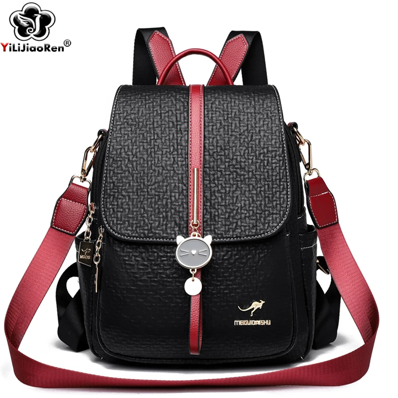 Top Trends: Fashion Backpack For Women Pu Leather Back Pack Ladies Travel Rucksacks Multifunction Shoulder Bags Large School Bags For Girls Shoppable Styles