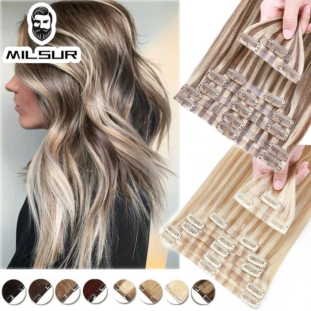 Top Trends: Seamless Hair Extensions PU Clip In Hair Extensions 7Pcs Natural Straight Hairpieces 100% Real Human Hair Extensions For Women Shoppable Styles