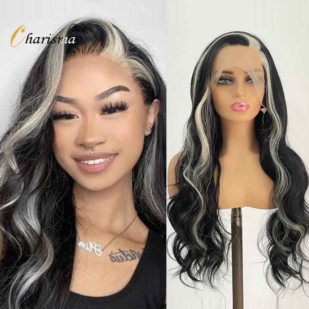 Top Trends: Charisma Long Body Wave Synthetic Lace Front Wig Black Hair Pre Plucked Hairline Blonde Highlight Lace Wigs For Women Shoppable Styles