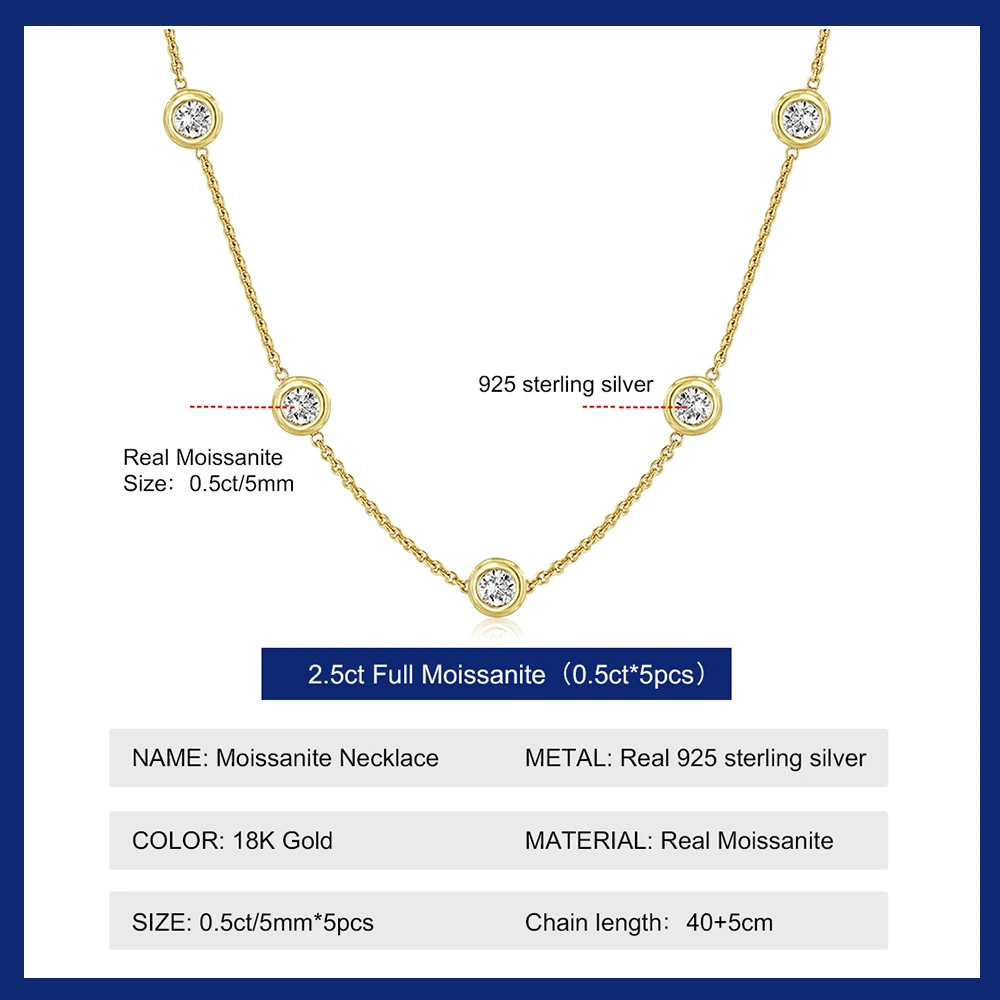 Top Trends: 5mm 5 Stones Bubble Moissanite Necklace Certified Original 18k Gold Plated 925 Silver Diamond Choker Chain For Women Jewelry GRA Shoppable Styles - Image 2