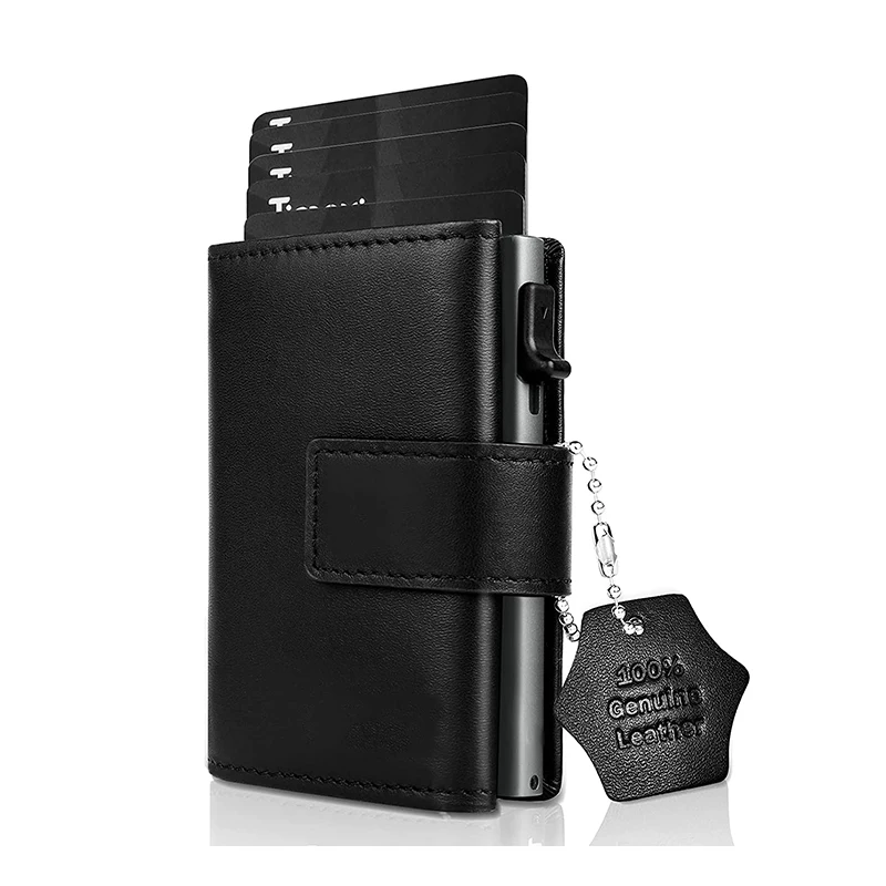 Top Trends: Credit Card Case Mini Wallet With Zip Coin Purse Men RFID Protection Genuine Leather Card Wallet Small Aluminum Card Holder Shoppable Styles