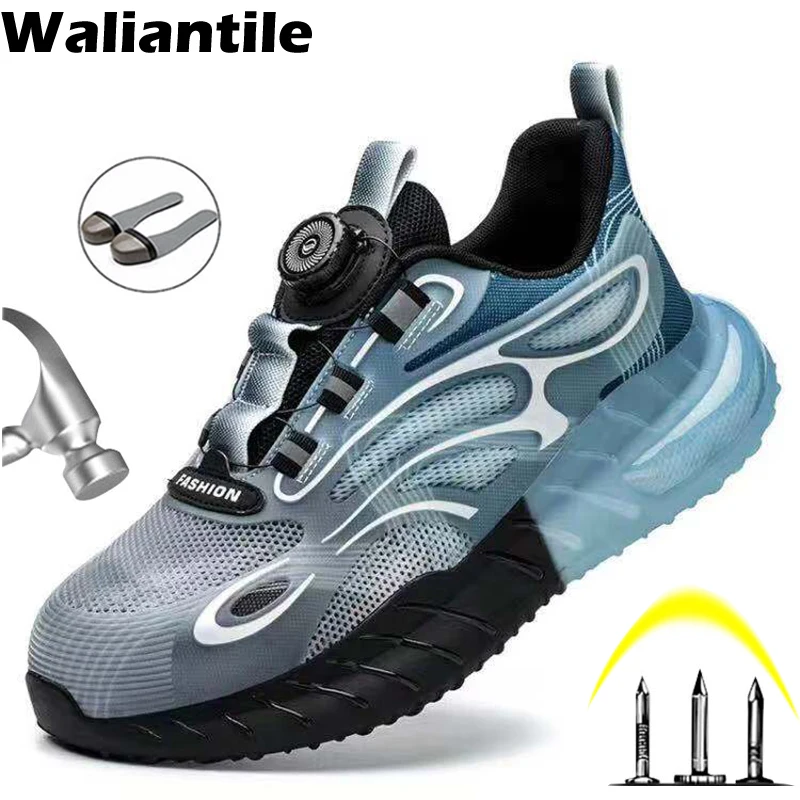 Top Trends: Waliantile New Men Safety Shoes Sneakers For Industrial Working Boots Male Puncture Proof Anti-smashing Lace Free Work Footwear Shoppable Styles