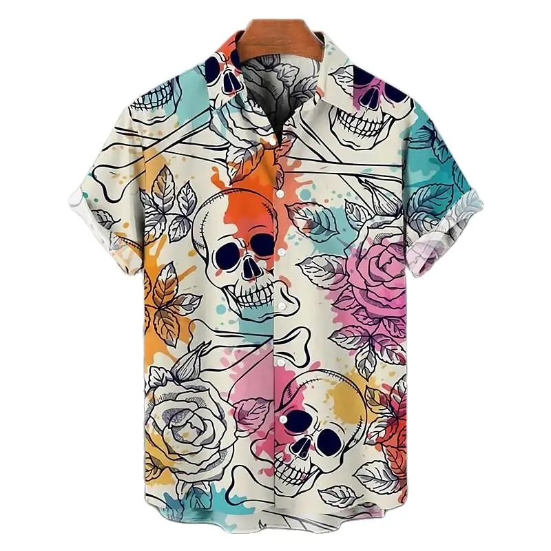 Top Trends: 2022 Men&#039;s Shirt 3D Skull Printed Short Sleeve T Shirt Man Harajuku Tops Oversized Tee Shirt Men Clothing Linen Shirt Hawaiian Shoppable Styles