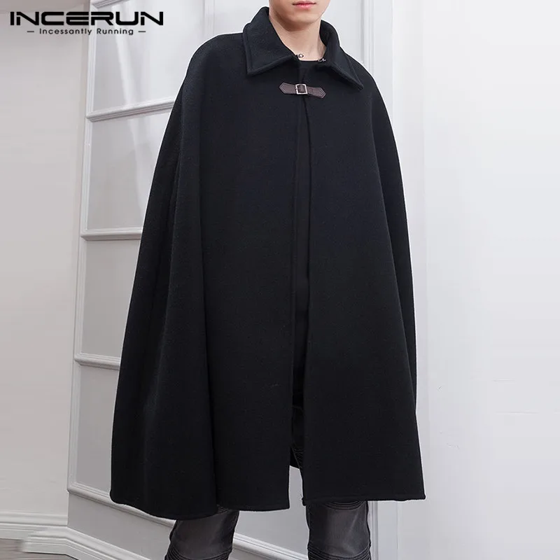 Top Trends: INCERUN 2023 Fashion Men Cloak Coats Solid Color One Button Lapel Cape Trench Streetwear Winter Faux Blends Overcoat Men Jackets Shoppable Styles