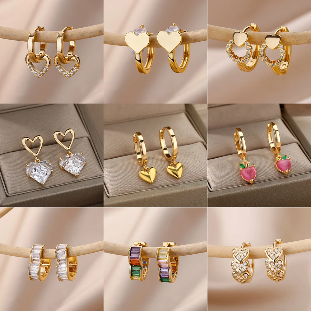 Top Trends: Stainless Steel Heart Earrings For Women Gold Color Fashion Zircon Love Heart Drop Earring Wedding Aesthetic Jewelry Gift 2023 Shoppable Styles