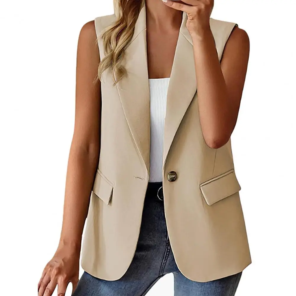 Top Trends: Lapel Single Button Women Waistcoat V Neck Sleeveless Business Vest Female Outerwear Chic Tops Formal OL Style Commute Coat Shoppable Styles