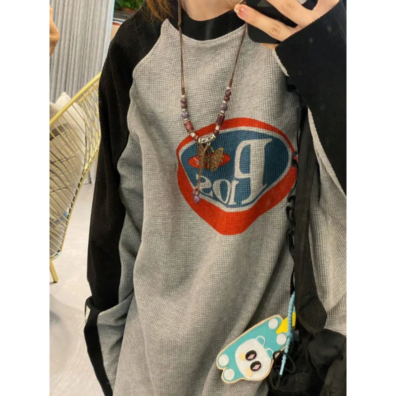 Top Trends: Deeptown Hippie Vintage Gray Hoodie Patchwork Harajuku Streetwear Oversize Loose Long Sleeve Tshirts Women Korean Fashion Tops Shoppable Styles