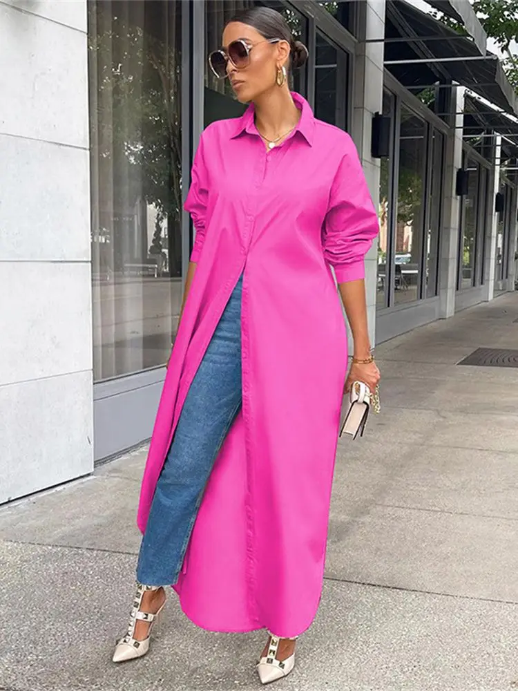 Top Trends: Fashion Casual Long Shirt Women Solid Color Single Breasted Jacket Fashion Elegant Long Dress Shirt 2022 Summer Streetwear S-2XL Shoppable Styles