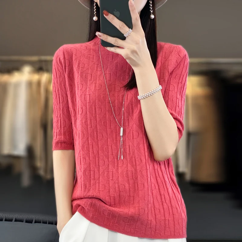 Top Trends: Spring And Summer 2023 New Women&#039;s Half Turtleneck Neck Short Sleeve Exquisite Cashmere Short Sleeve Sweater Pullover Shoppable Styles