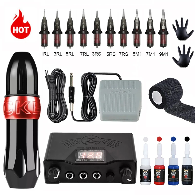 Top Trends: Complete Rotary Tattoo Machine Kit Swiss Motor Pen Permanent Makeup Tattoo Machine Sets With Cartridges Needles Tattoo Power Shoppable Styles