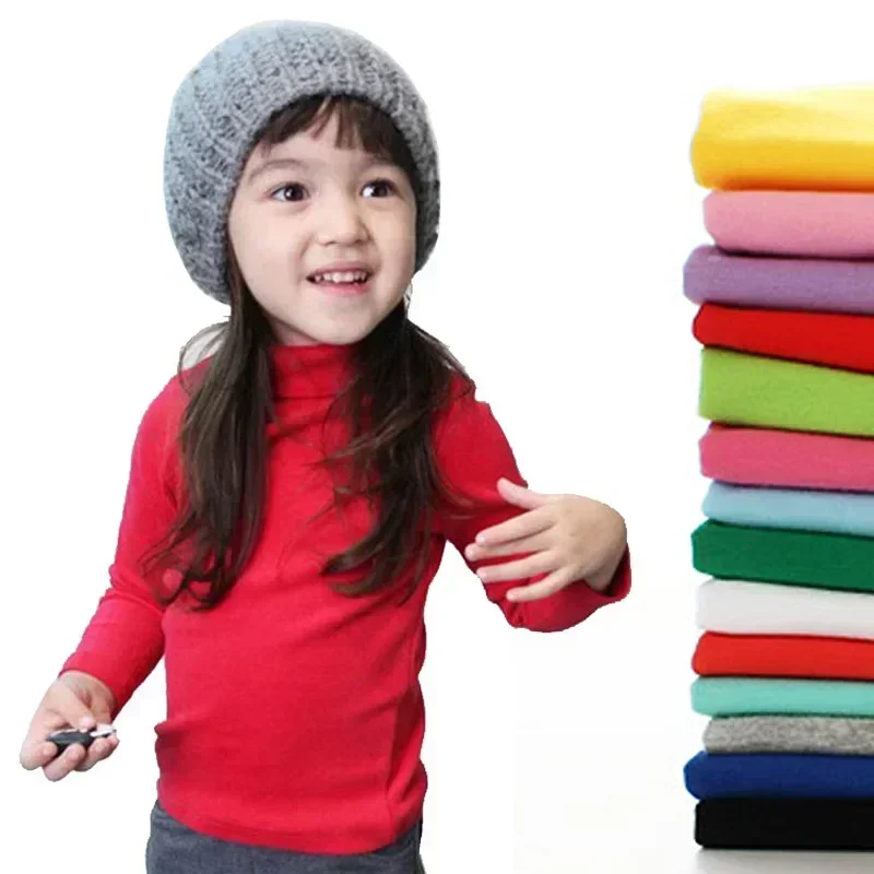 Top Trends: 100% Cotton Autumn Girls Basic Shirts Winter Turtleneck Collar T Shirt For 2-10 Years Candy Color Baby Girl Long Sleeve Clothes Shoppable Styles