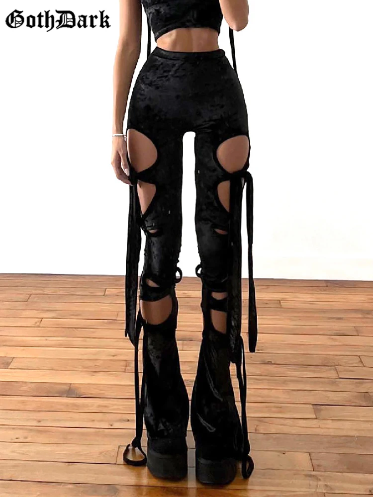 Top Trends: Goth Dark Velvet Hollow Out Mall Gothic Pencil Pants Grunge Aesthetic Punk Sexy High Waist Trousers Y2k Bandage Women Alt Bottom Shoppable Styles