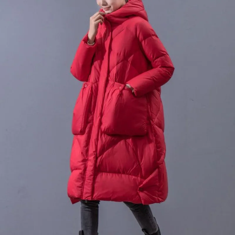 Top Trends: 2023 New Women Down Jacket Winter Coat Long-style Large Size Loose Parkas Literary Retro Skirt Thicken Outwear Hooded Overcoat Shoppable Styles