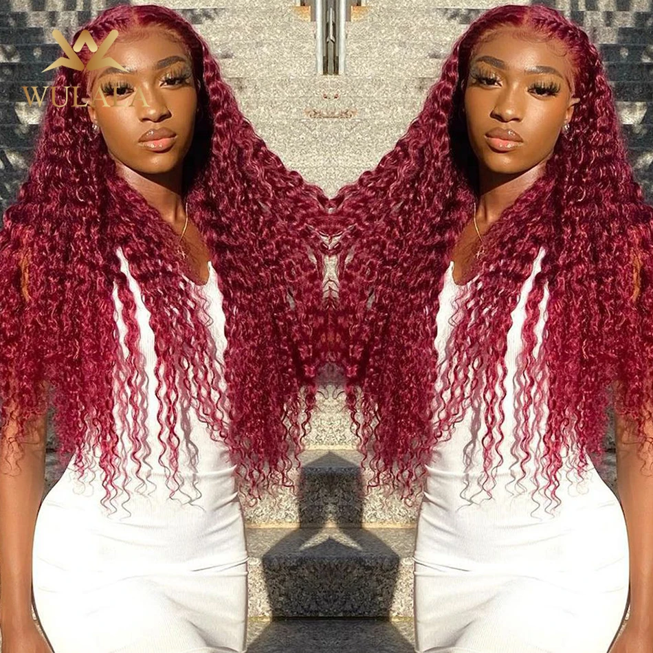 Top Trends: 99j Burgundy 13x6 Hd Lace Front Wig Human Hair 13x4 Deep Wave Curly Red Colored Water Wave Glueless Preplucked Lace Frontal Wigs Shoppable Styles