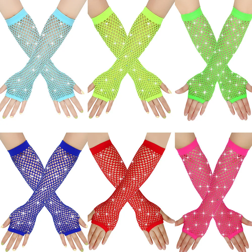 Top Trends: Shiny Rhinestone Fishnet Fingerless Long Gloves Leg Arm Cuff Women Party Wear Fancy Glove Sexy Girls Punk Goth Dance Mesh Gloves Shoppable Styles