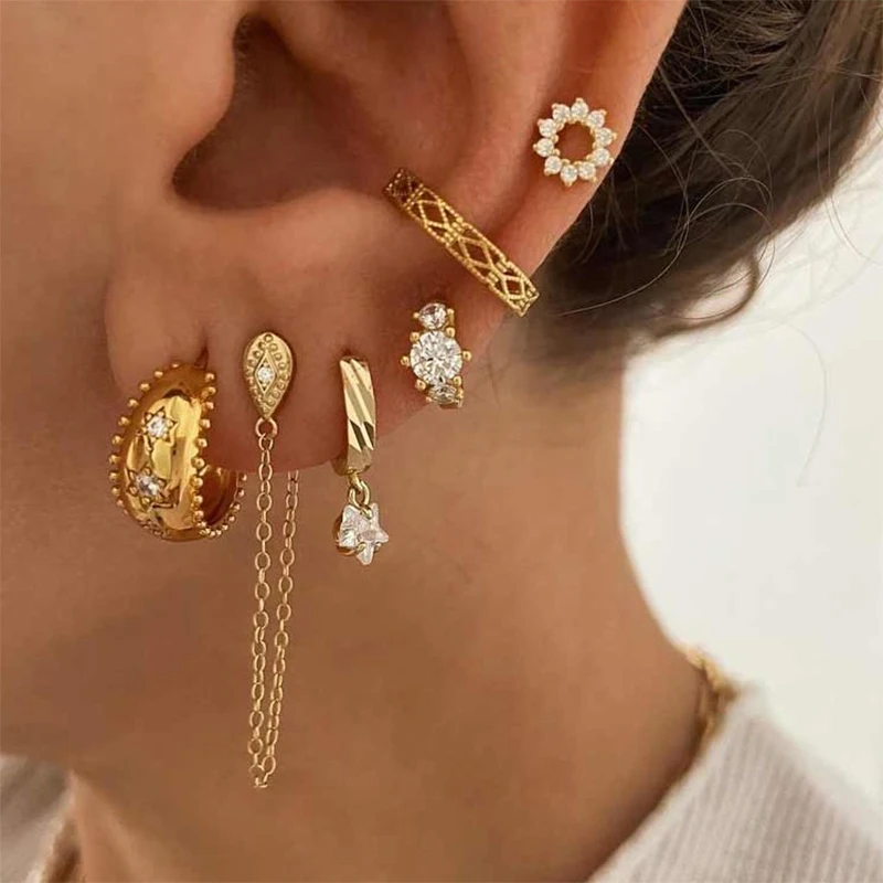 Top Trends: TIANDE Gold Plated Earrings Set For Women Boho Zircon Women's Clip Stud Hoop Drop Dangle Earrings 2022 Fashion Jewelry Wholesale Shoppable Styles