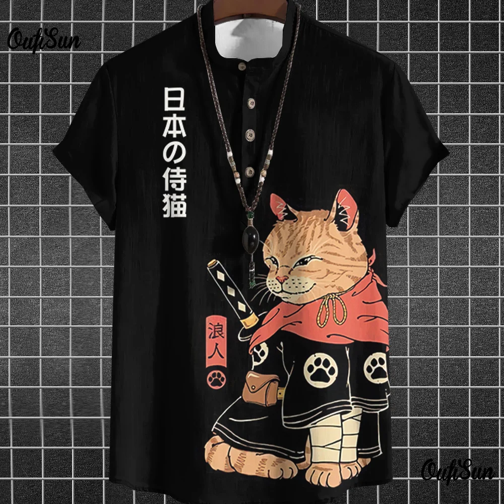 Top Trends: Animal Cat Print Men Shirt Harajuku Cute Loose Short-sleeved Tops Fashion Simple Henley Shirts Oversized Men Women Unisex Clothe Shoppable Styles