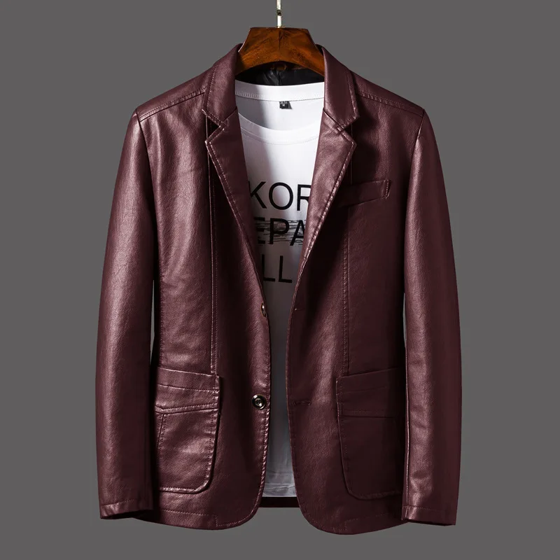 Top Trends: Men's Leather Korean Fashion Slim-fit Business Coat Jacket Autumn Winter Motorcycle Men's Wear Shoppable Styles - Image 2