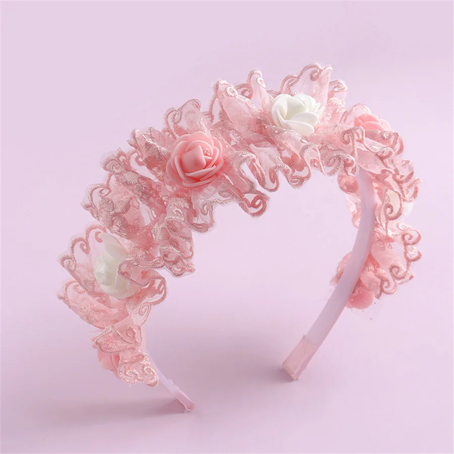 Top Trends: Fashionable Lace Flower Headband Hair Accessories Creative Pink Children's Princess Girls Fresh And Sweet Hairbands And Headwear Shoppable Styles - Image 3