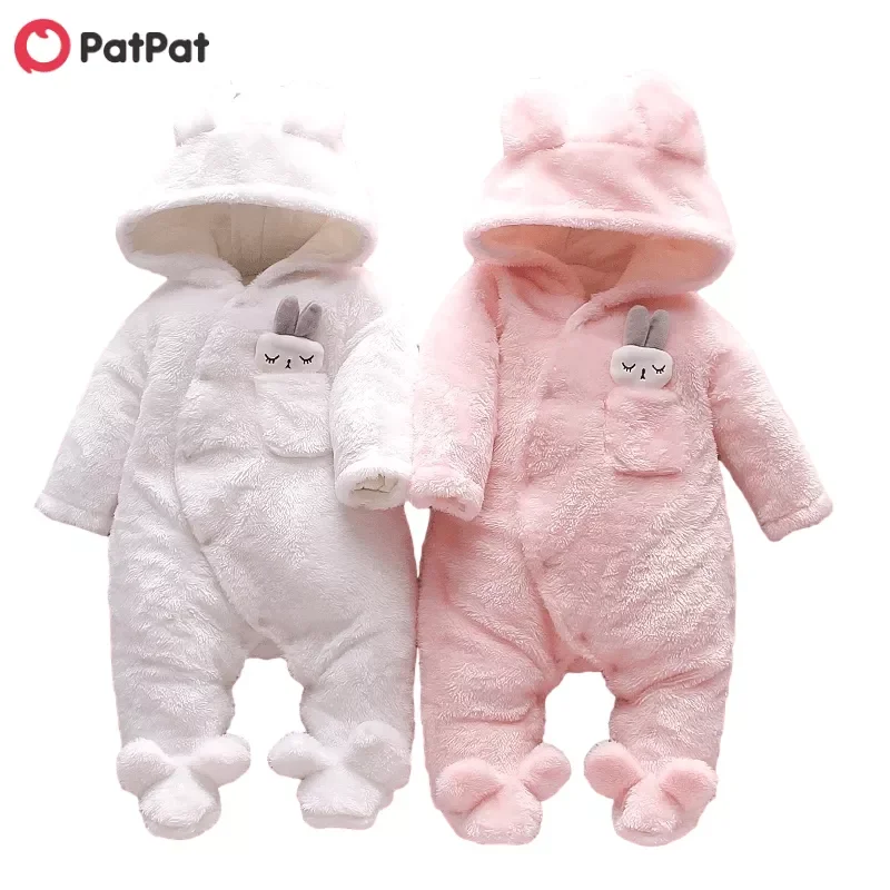 Top Trends: PatPat Winter Baby Clothes Baby Girls Baby Boys Unisex Solid Fleece Rabbit Hooded Footed / Footie Long-sleeve Baby Jumpsuit Shoppable Styles