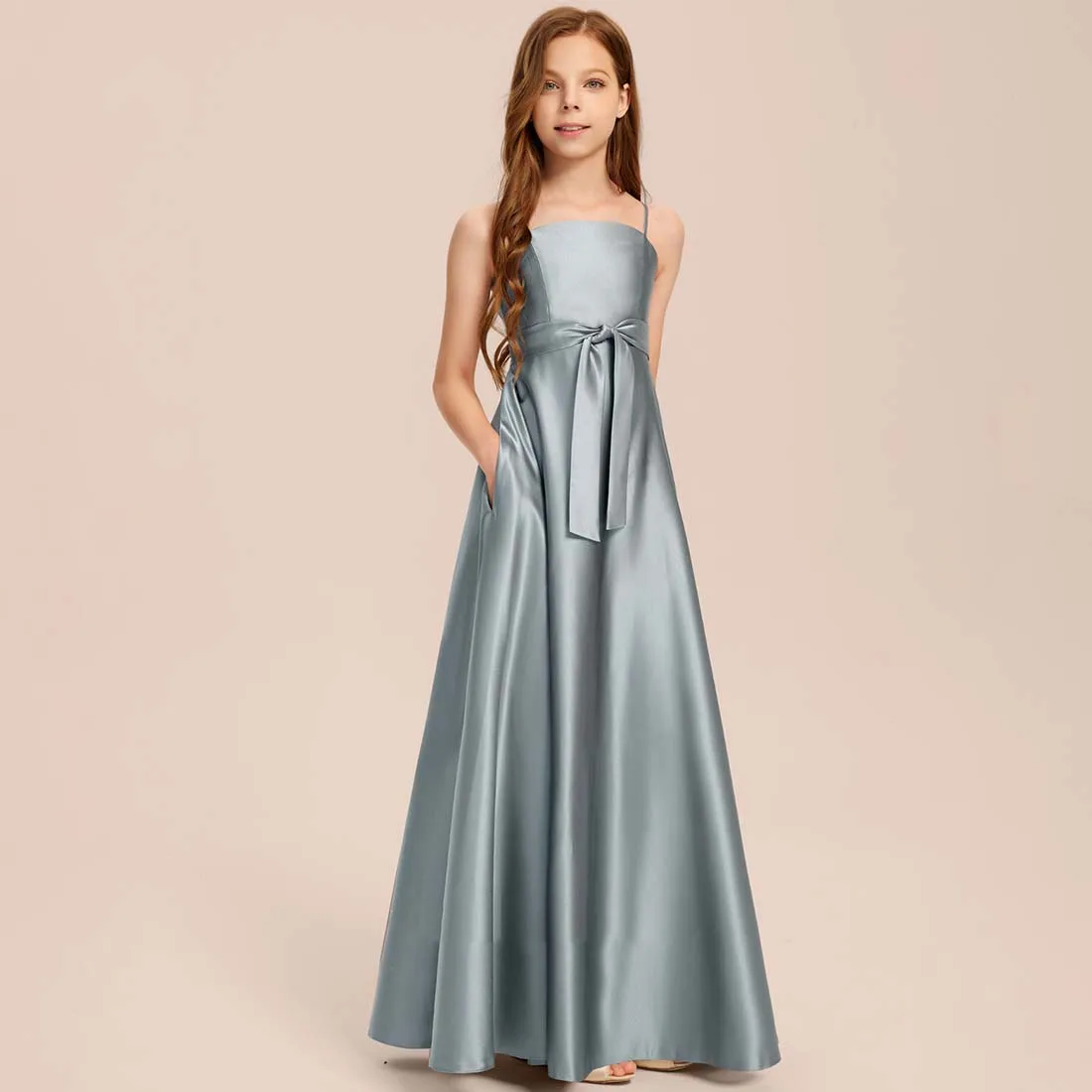 Top Trends: YZYmanualroom Satin Junior Bridesmaid Dress Flower Girl Dress With Bow A-line Square Floor-Length 2-15T Shoppable Styles