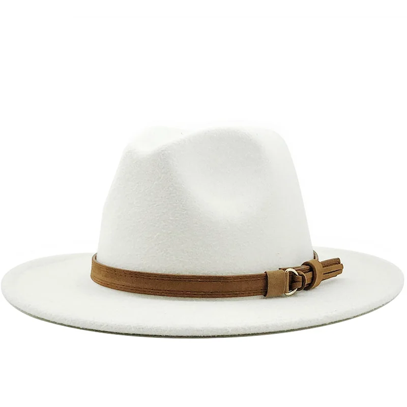 Top Trends: New Women Men Wool Fedora Hat With Leather Ribbon Gentleman Elegant Lady Winter Autumn Wide Brim Jazz Church Panama Sombrero Cap Shoppable Styles