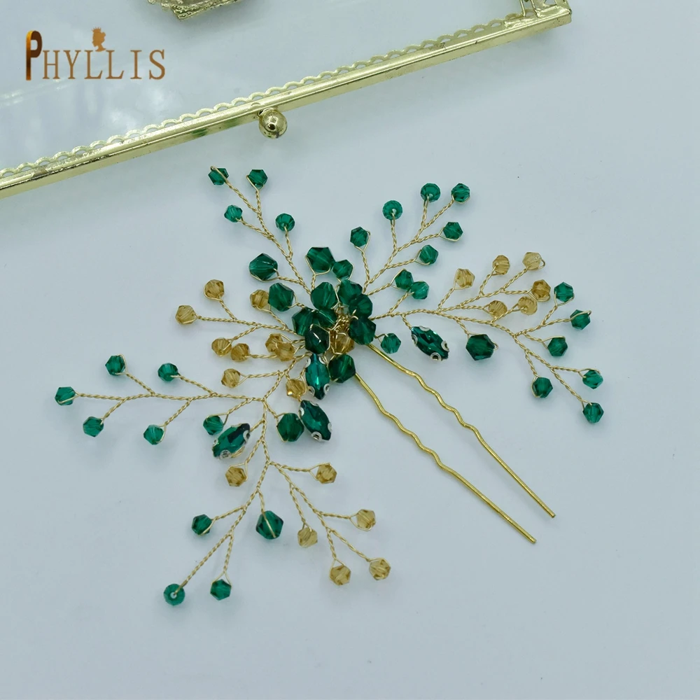 Top Trends: A45 Emerald Green Bride Headdress Vintage Wedding Hair Accessories Handmade Rhinestones Bridal Hair Clips Crystal Head Jewelry Shoppable Styles - Image 6