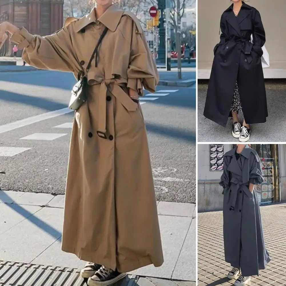 Top Trends: Women's Trench Coat Spring Autumn Black Windbreaker Jacket Female Double-Breasted Super Long Classic Fashion Loose Ladies Cloak Shoppable Styles