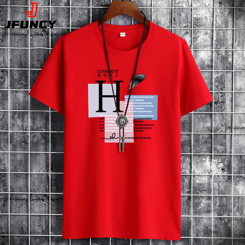 Top Trends: JFUNCY 2023 Summer Men T Shirt Short Sleeve Cotton T-shirt Fashion Letter Print Plus Size 6XL Man Loose Tshirts Male Tee Top Shoppable Styles